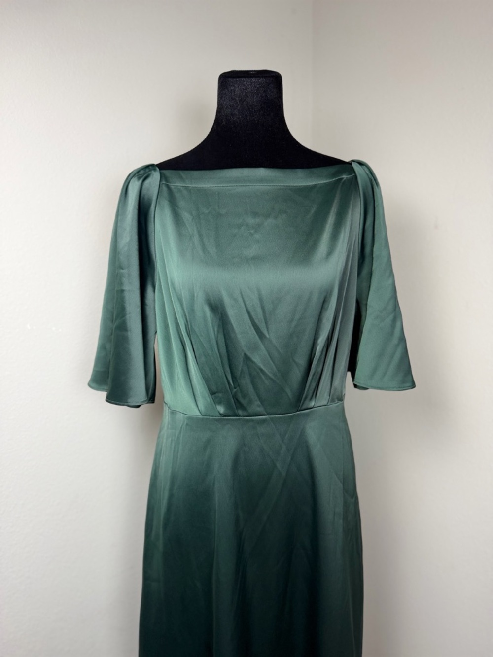 Banana Republic Emerald Green Satin Dress Size 8 Midi Flutter Sleeve Elegant NWT - Picture 9 of 15